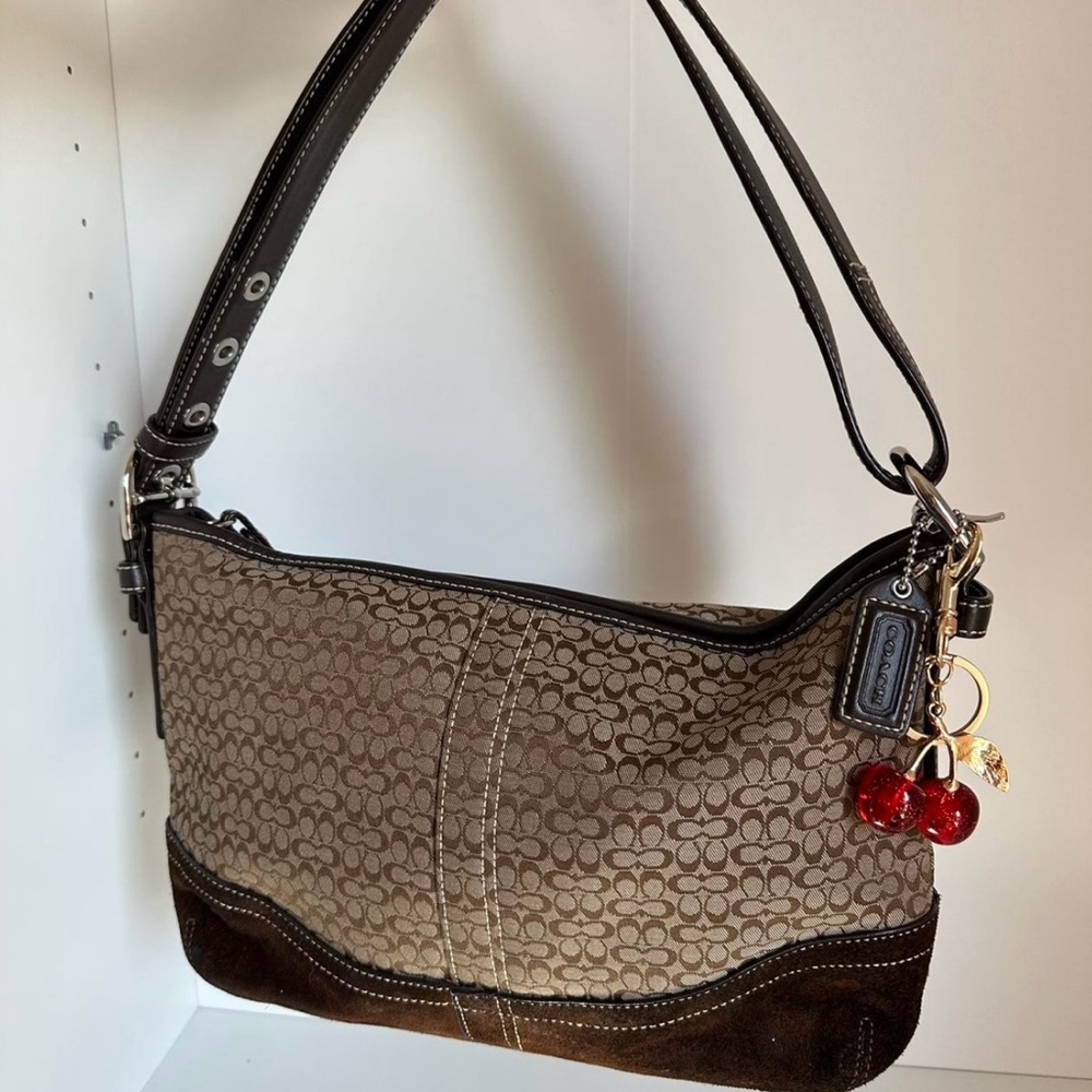 Coach Tan and Brown Signature Shoulder Bag